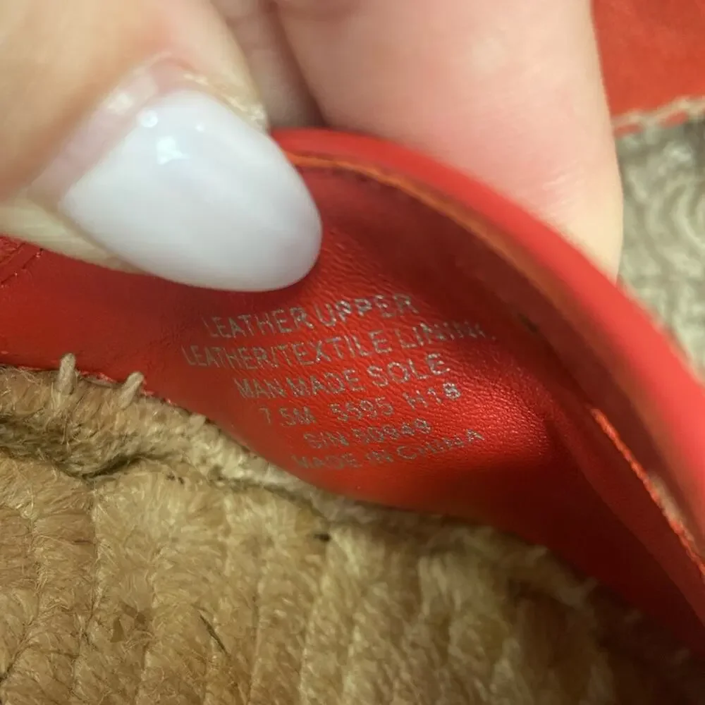 Tory Burch Women Red Canyon Suede Calf Leather Logo Espadrille Flats Size 7.5